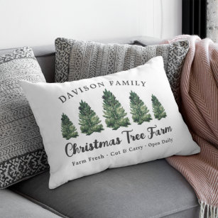 Custom Family Christmas Tree Farm Holiday Lumbar Cushion