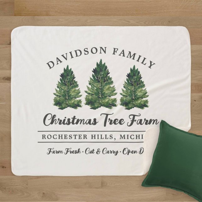 Custom Family Christmas Tree Farm Holiday Sherpa Blanket (Creator Uploaded)
