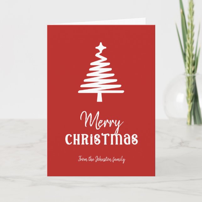 Custom family Christmas tree red  Holiday Card (Front)