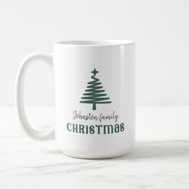 Custom family Christmas tree simple green Coffee Mug (Left)