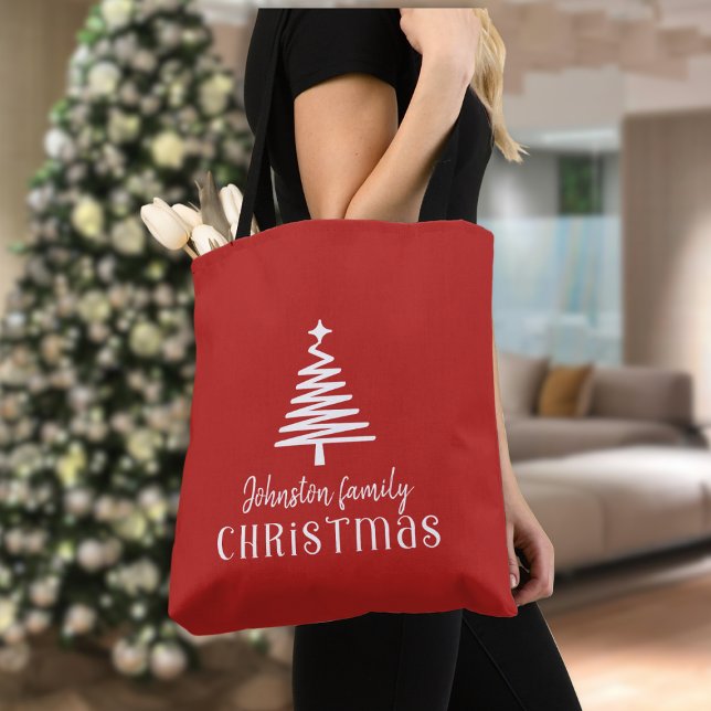 Custom family Christmas tree simple red  Tote Bag (Creator Uploaded)