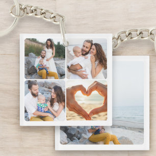 Custom Family Collage Five Photo Personalised  Key Ring