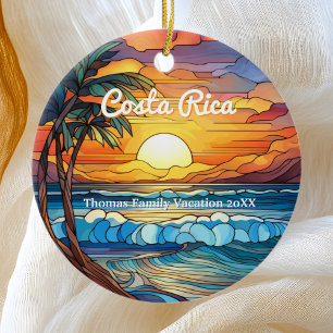 Custom Family Costa Rica Trip Faux Stained Glass Ceramic Tree Decoration