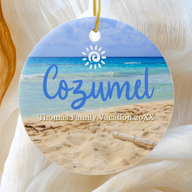 Custom Family Cozumel Vacation Christmas Ceramic Tree Decoration (Creator Uploaded)