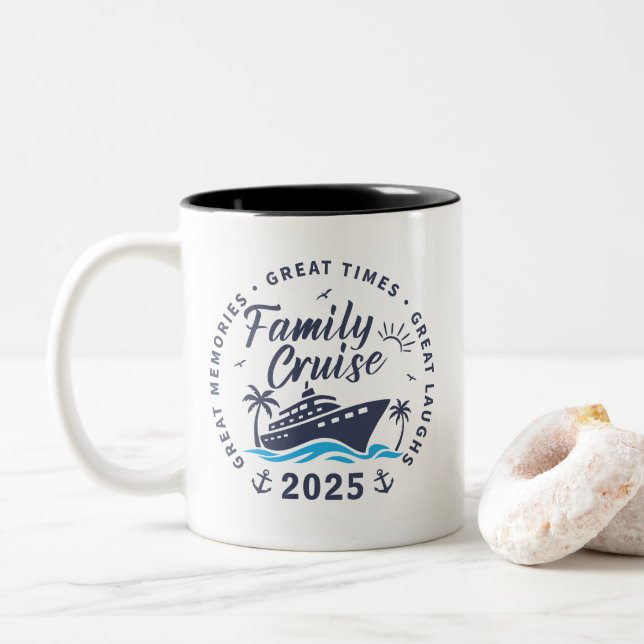 Custom Family Cruise Group Matching Cruise Trip Two-Tone Coffee Mug (With Donut)