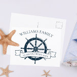 Custom Family Cruise Ship Nautical Vacation Island Postcard<br><div class="desc">Chic custom summer vacation postcard for your beach cruise on the ocean featuring a navy blue boat steering wheel. This nautical themed design is perfect for your special trip. Personalise with your last name and year.</div>