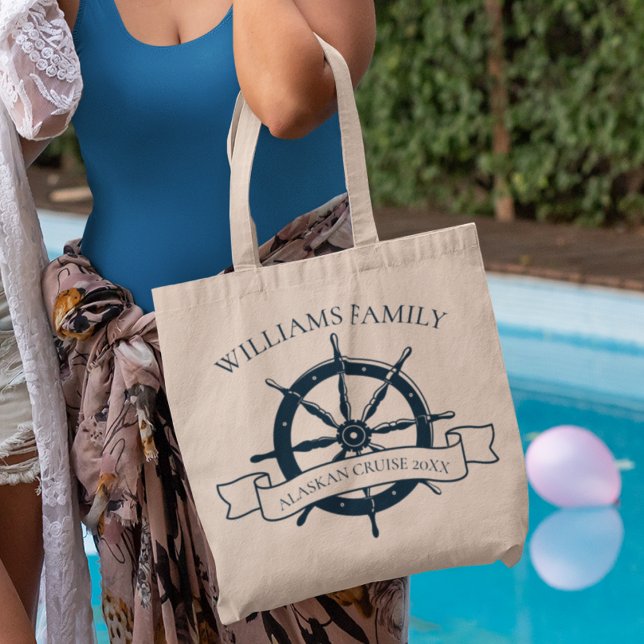 Custom Family Cruise Ship Nautical Wheel Vacation Tote Bag (Creator Uploaded)