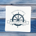 Custom Family Cruise Ship Vintage Nautical Wheel Napkin<br><div class="desc">Chic custom summer vacation paper napkin for your beach cruise on the ocean featuring a navy blue boat steering wheel. This nautical themed design is perfect for classy matching family reunion keepsakes to commemorate the special trip. Personalise with your last name and year.</div>
