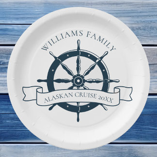 Custom Family Cruise Ship Vintage Nautical Wheel Paper Plate