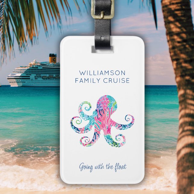 Custom Family Cruise Vacation Cute Octopus Luggage Tag (The quote can be changed to a different saying, name, or a date. )