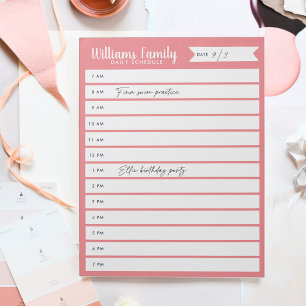 Custom Family Daily Planner or Homeschool Schedule Notepad