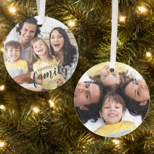 Custom FAMILY (dark text) 2-Photo Keepsake Ornament