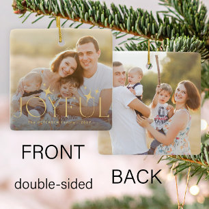 Custom family double sided photos joyful Christmas Ceramic Ornament