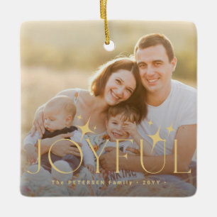 Custom family double sided photos joyful Christmas Ceramic Ornament