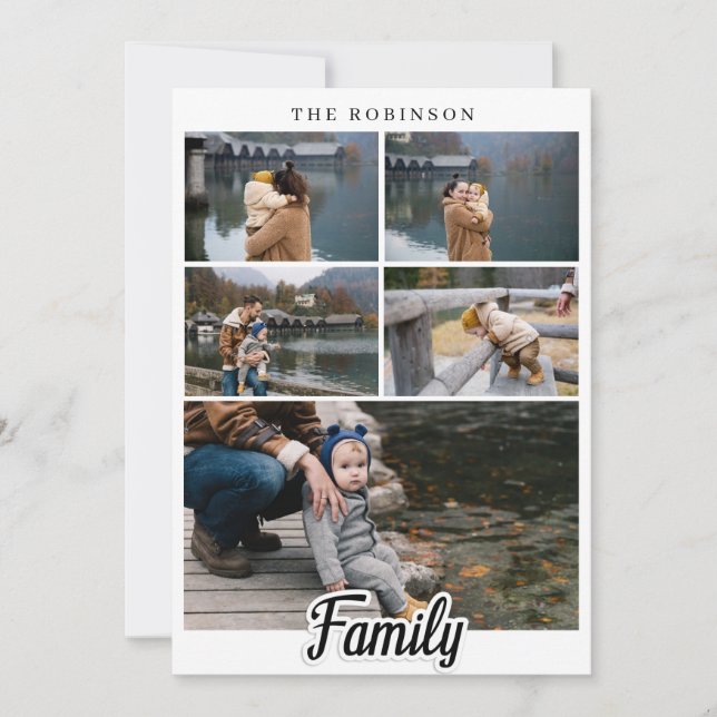 Custom Family Elegant Modern Black and White Text Card (Front)