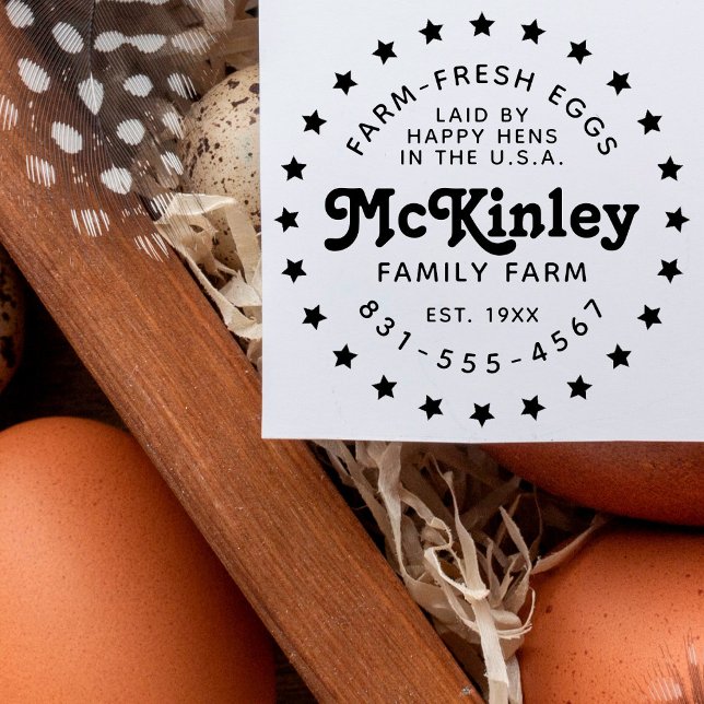 Custom Family Farm Logo | Retro Chicken Egg Self-inking Stamp (Creator Uploaded)