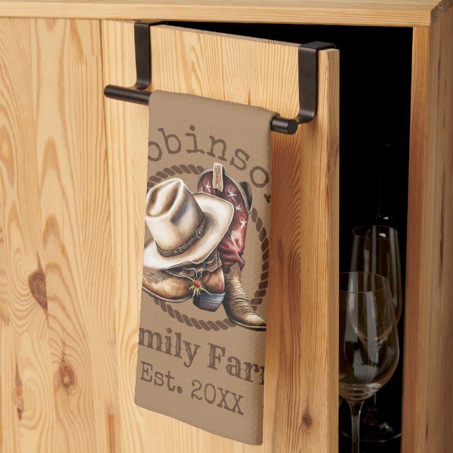 Custom Family Farm Western Cowboy Boots Tea Towel (Thirds Fold)