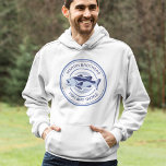 Custom Family Fishing Trip Blue Lake Fisherman Hoodie<br><div class="desc">Customise this family fishing trip hoodie for your dad and brothers before going out on the lake to fish this summer. A cool periwinkle and navy blue fisherman design with an open mouthed bass and your custom text or last name.</div>