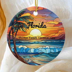 Custom Family Florida Trip Faux Stained Glass Ceramic Tree Decoration