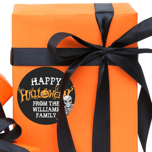 Custom Family Halloween Annual Party Skeleton Classic Round Sticker (Creator Uploaded)
