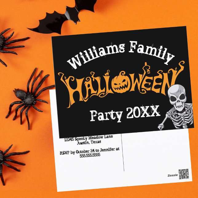 Custom Family Halloween Annual Party Skeleton Postcard (Creator Uploaded)