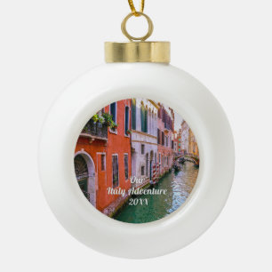 Custom Family Italy Trip Photo Ceramic Ball Christmas Ornament