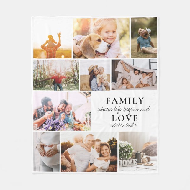 Custom Family Love Photo Collage Modern Quote Chic Fleece Blanket (Front)