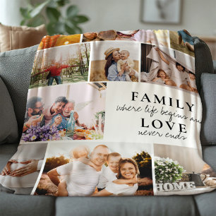 Custom Family Love Photo Collage Modern Quote Chic Sherpa Blanket