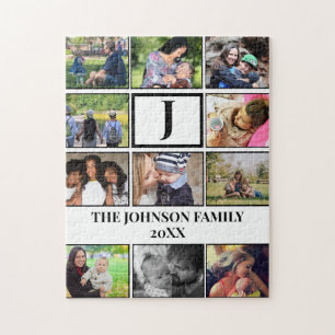 Custom Family Monogram 11 Photo Collage Jigsaw Puzzle