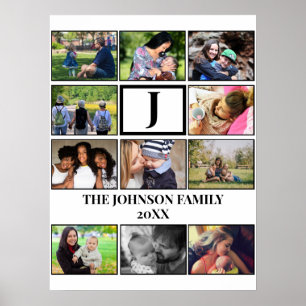 Custom Family Monogram 11 Photo Collage Poster