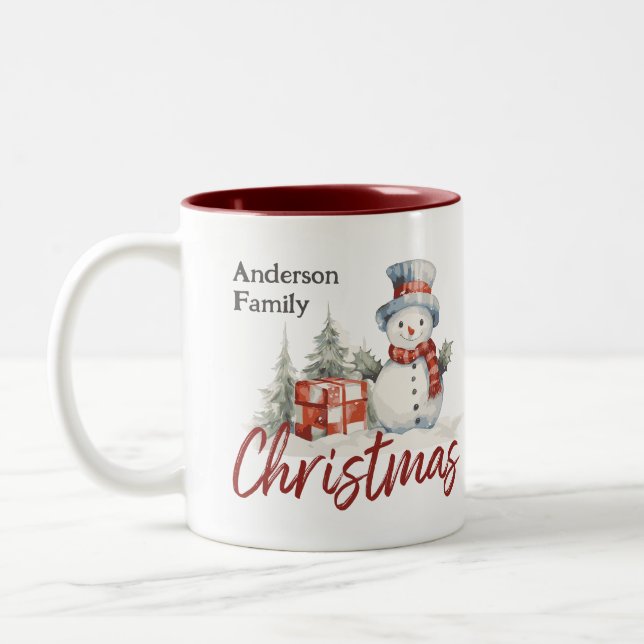Custom Family Monogram Name Christmas Two-Tone Coffee Mug (Left)