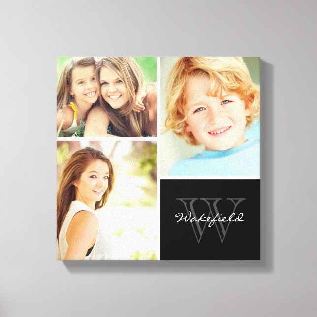 Custom Family Monogram Photo Collage Canvas Print (Front)