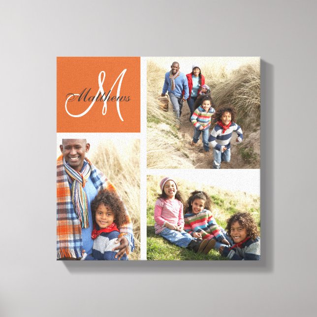 Custom Family Monogram Photo Collage Canvas Print (Front)