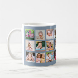 Custom Family Name 22 Photo Collage Dusty Blue Coffee Mug
