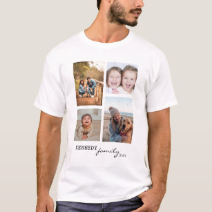 Custom Family Name 4 Photo Collage White T-Shirt