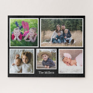 Custom Family Name 5 Photo Collage Jigsaw Puzzle