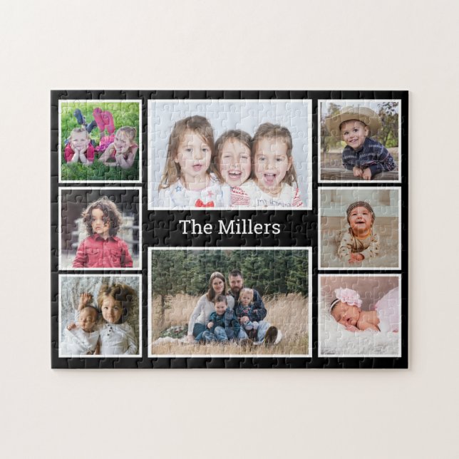 Custom Family Name 8 Photo Collage Jigsaw Puzzle (Horizontal)