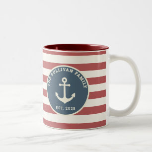 Custom Family Name American Flag Modern Farmhouse Two-Tone Coffee Mug