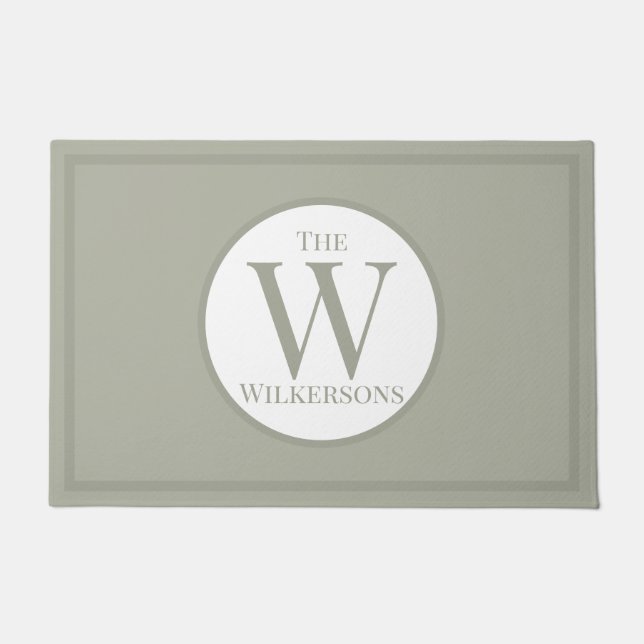 Custom Family Name and Initial on Dusty Green Doormat (Front)