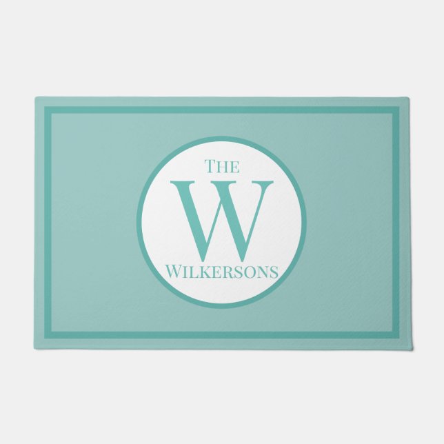 Custom Family Name and Initial on Teal Doormat (Front)
