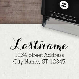 Custom Family Name and Return Address Whimsy font Self-inking Stamp