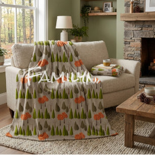 Custom Family Name Autumn Tree Pattern Blanket