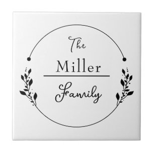 Custom Family Name Black and White Circle Design Tile