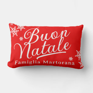 Custom Family Name Buon Natale Red  Lumbar Cushion