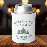 Custom Family Name Christmas Tree Farm Retro<br><div class="desc">Cheers to the season with our custom holiday can cooler! Featuring your family name and a retro Christmas tree farm design in sage green,  it’s perfect for keeping your drinks cool and festive!</div>