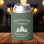 Custom Family Name Christmas Tree Farm Retro Can Cooler<br><div class="desc">Cheers to the season with our custom holiday can cooler! Featuring your family name and a retro Christmas tree farm design in sage green,  it’s perfect for keeping your drinks cool and festive!</div>