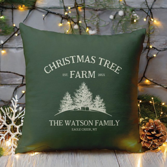 Custom Family Name Christmas Tree Farm Retro Cushion (Creator Uploaded)