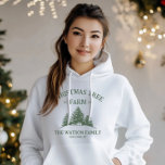 Custom Family Name Christmas Tree Farm Retro Hoodie<br><div class="desc">Stay cosy and festive with our custom holiday hoodie! Featuring your family name and a retro Christmas tree farm design in sage green,  it's perfect for chilly winter days and holiday gatherings.</div>