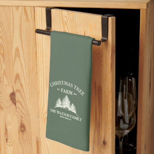 Custom Family Name Christmas Tree Farm Retro Tea Towel
