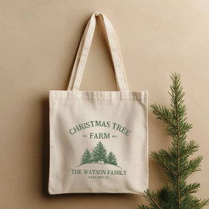 Custom Family Name Christmas Tree Farm Retro Tote Bag